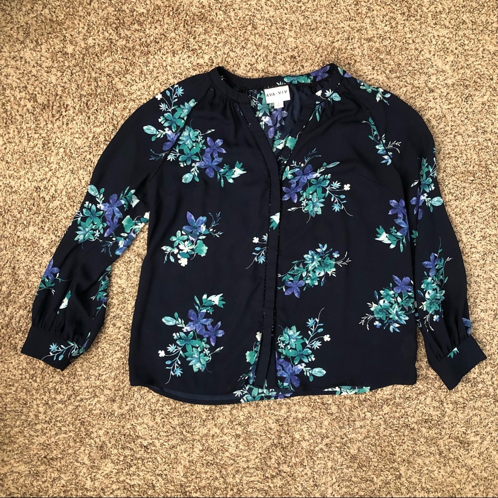 Ava & Viv navy floral blouse